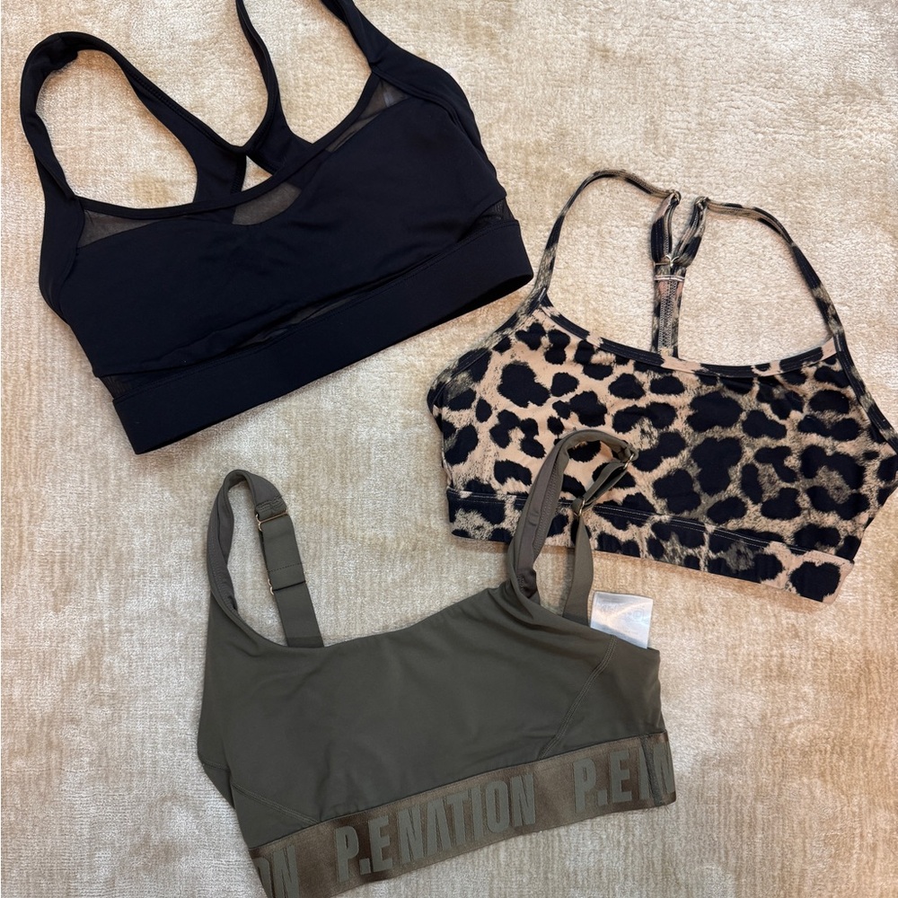 P.E Nation Black, Leopard, and Olive Sports Bra Bundle